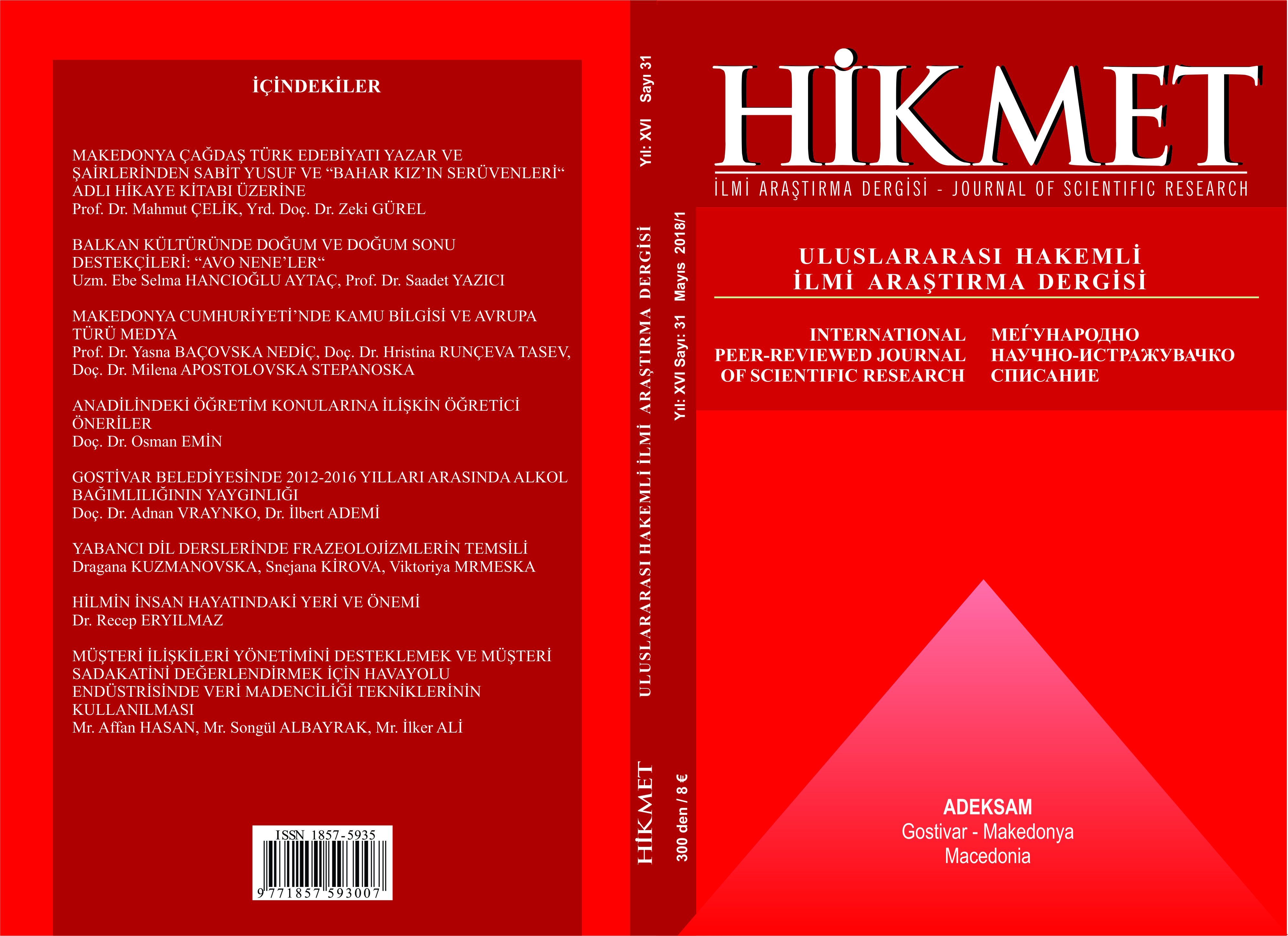 					View Vol. 31 No. 1 (2018): HİKMET 31
				